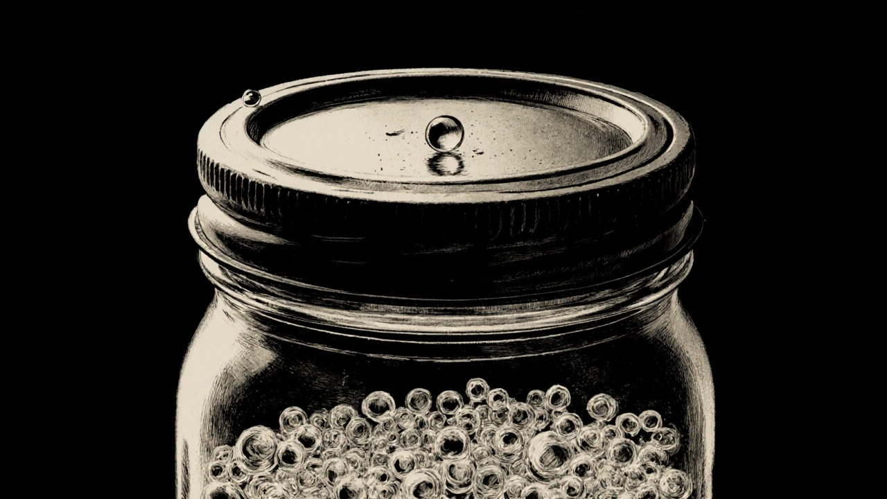 Банка с вздувшейся крышкой, внутри — пузырьки, символизирующие опасную бактерию.