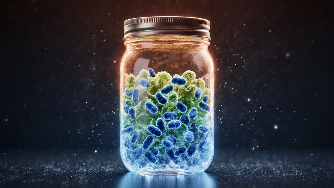 Схематичное изображение бактерий, замедляющих активность при охлаждении в банке с капустой.