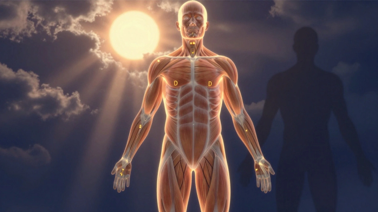 Прозрачное тело с светящимися мышцами, активируемыми солнечными лучами в зимнем небе.