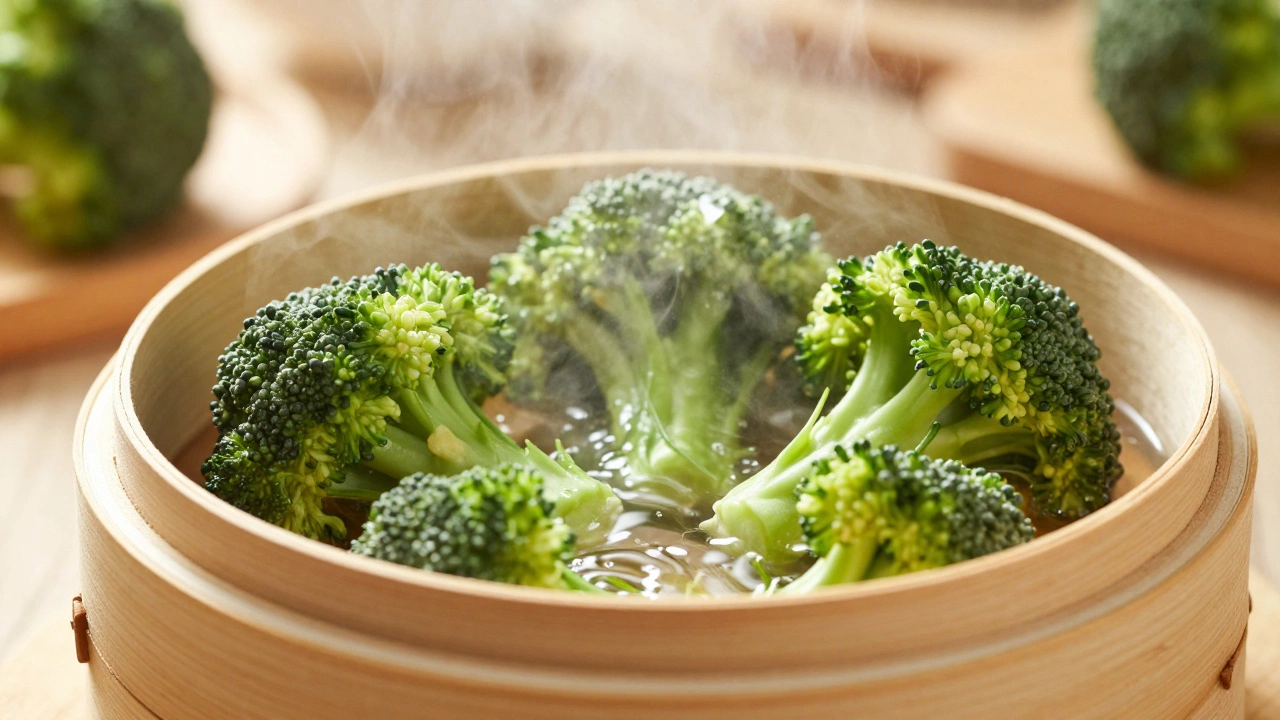 Брокколи на пару в бамбуковой пароварке