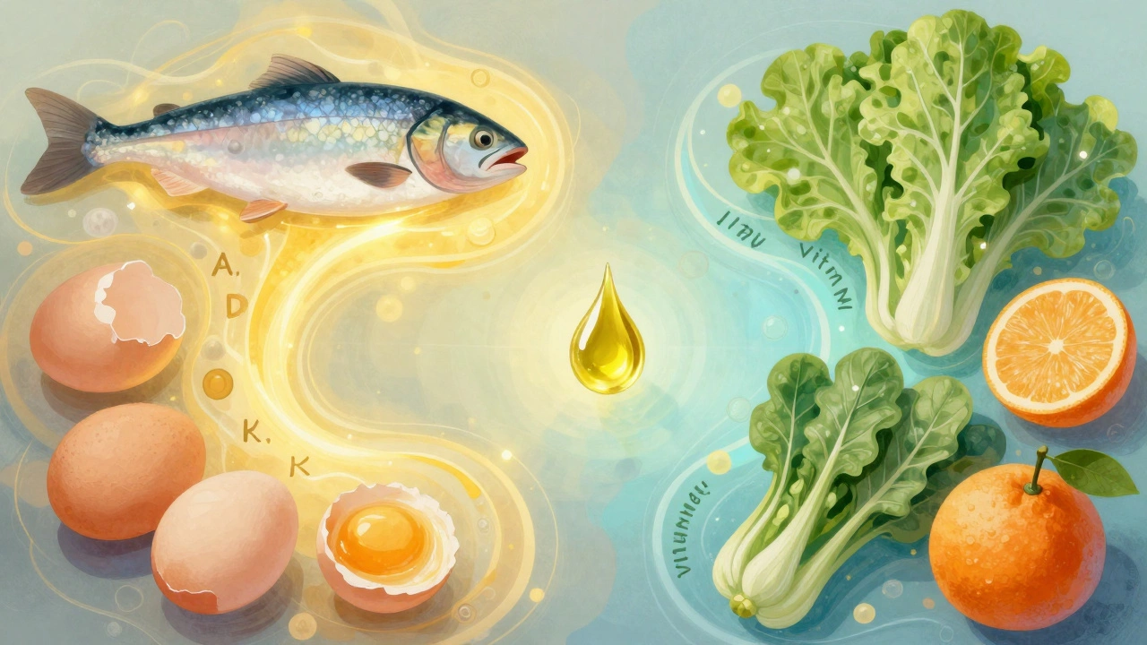 Иллюстрация жирорастворимых и водорастворимых витаминов