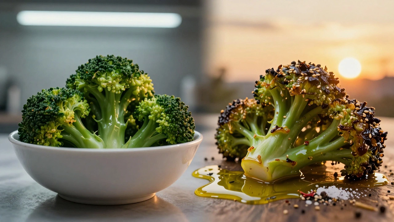 Сравнение: варёная и запечённая брокколи — переход от скучного к вкусному.