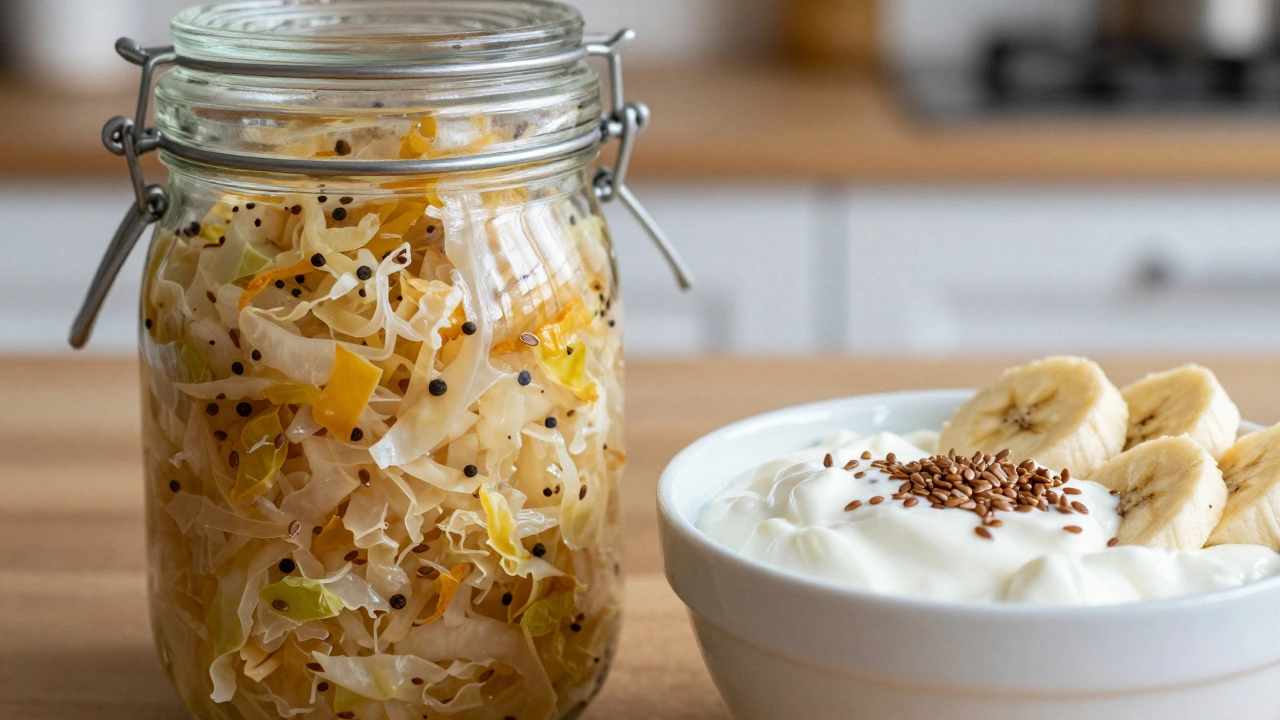 Квашеная капуста и натуральный йогурт с бананом для здоровья кишечника