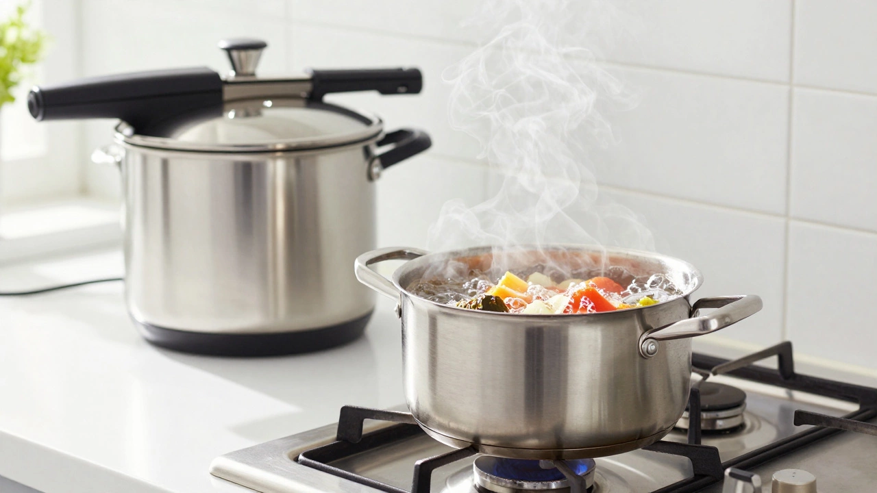 Процесс кипячения консервов в кастрюле на современной кухне для безопасности